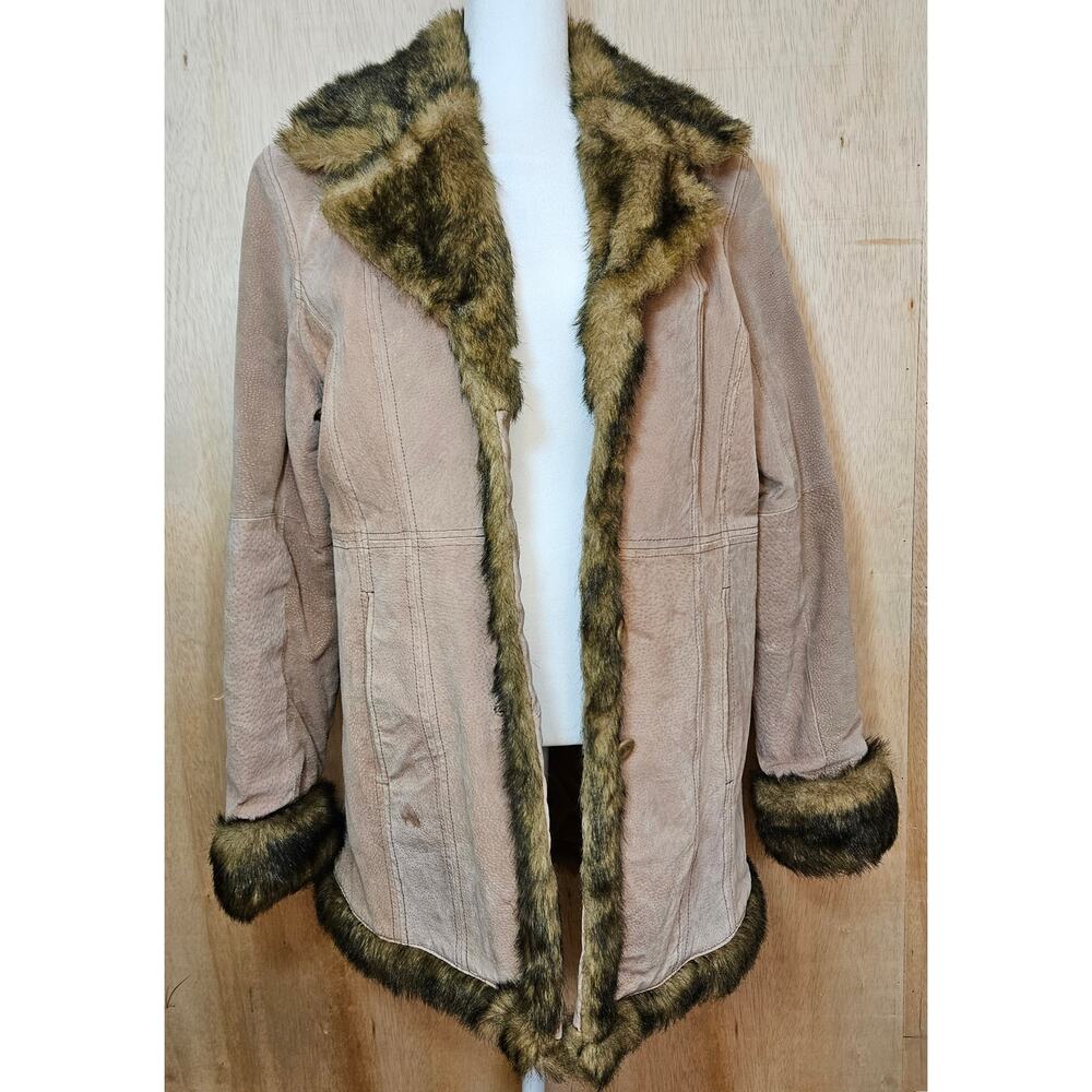Jamie Nicole Collection 100% Genuine Leather Jacket With Fur Trim Size Medium‎